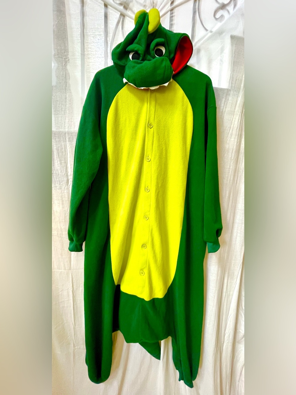 Unisex Adult Green & Yellow Fleece Dragon Stegosaurus Dinosaur Costume Onesie